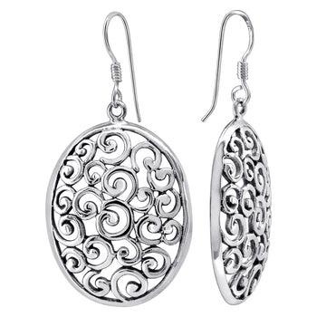 Rhodium Plated Outline Wave French Wire Earrings - Wholesale