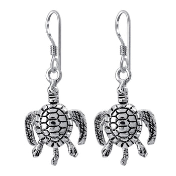Silver Turtle CZ Dangle Earrings